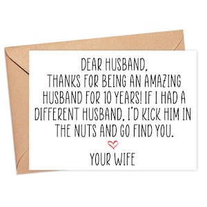 Funny 10th Anniversary Card For Husband, 10 Year Anniversary Card For Him, 10th Anniversary Gift For Husband, 10 Years Married Card