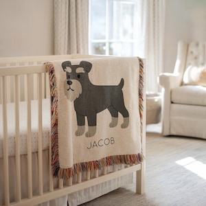 Personalized Miniature Schnauzer Baby Blanket, Custom Name Dog Lover Throw, Puppy Nursery Gift, Cute Schnauzer Blanket for Newborn