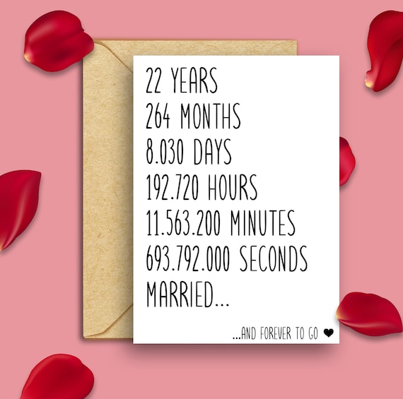 22nd Anniversary Card, 22nd Wedding Anniversary Card, 22 Years Married, 22 Year Anniversary Card, Anniversary Card For Husband Wife Him Her