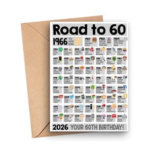 Tarjeta de 60 cumpleaños, datos curiosos, tarjeta de 60 cumpleaños, tarjeta de nacimiento de 1966, regalo de 60 cumpleaños para papá o abuelo, 60 cumpleaños camino a los 60 en 1966