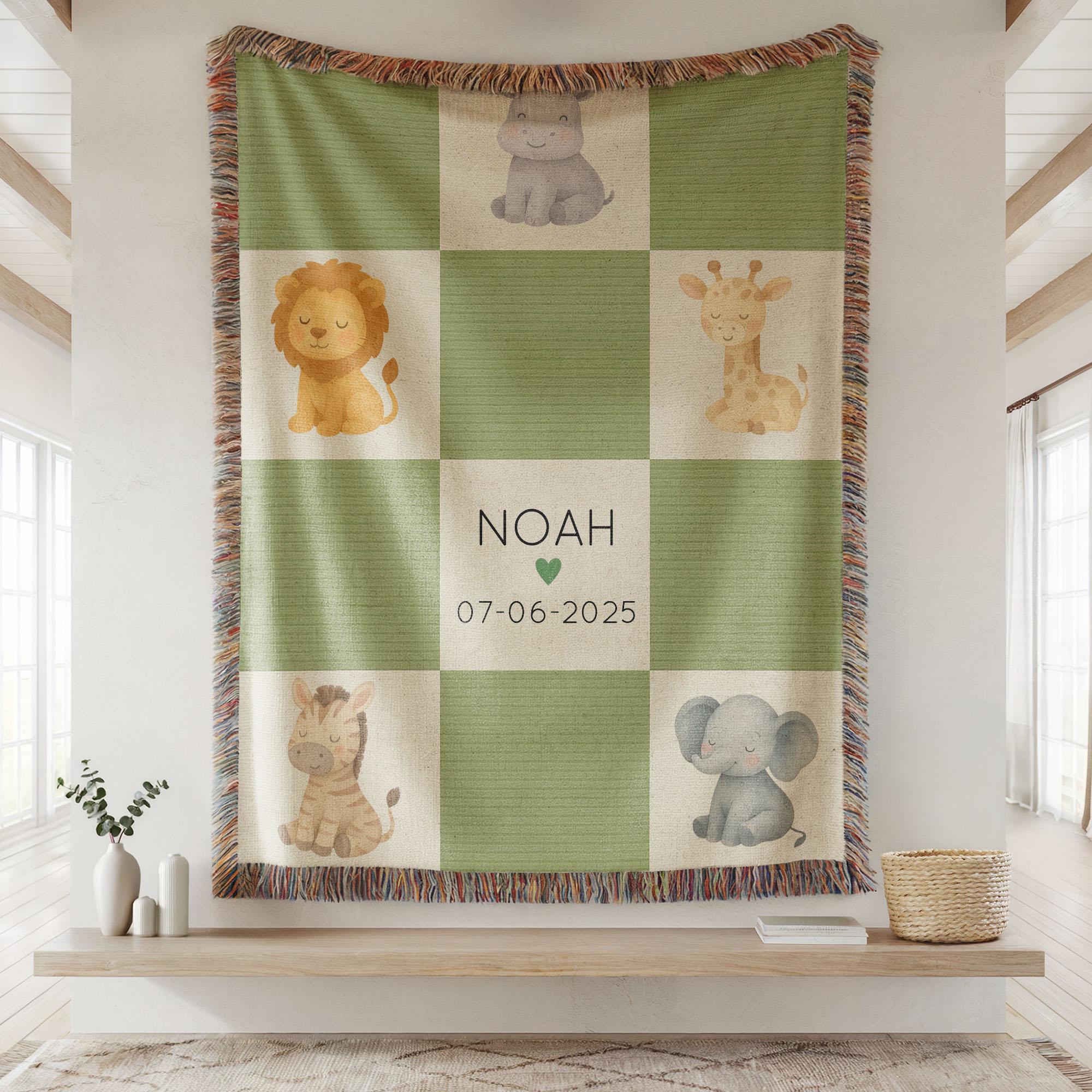 Personalized Safari Baby Blanket, Custom Jungle Animal Crib Throw With ...