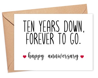 10th Anniversary Card, 10 Year Anniversary Card, 10th Anniversary Card For Husband Or Wife, 10 Years Married Card For Him Or Her, Wedding