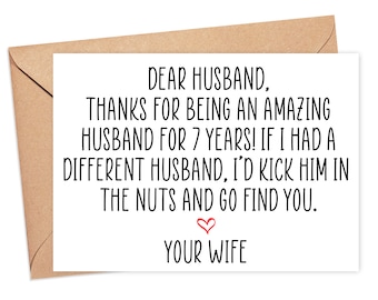 Funny 7th Anniversary Card For Husband, 7 Year Anniversary Card For Him, 7th Anniversary Gift For Husband, 7 Years Married Card