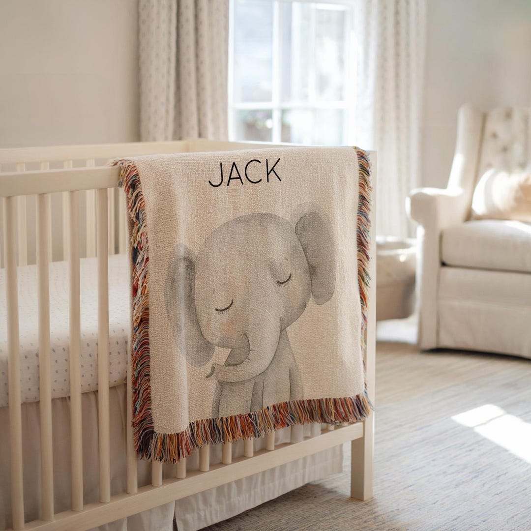 Personalized Safari Elephant Baby Blanket, Custom Jungle Nursery Crib ...