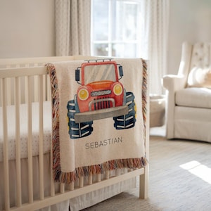 Personalized Red Monster Truck Baby Blanket, Custom Name Red Truck Blanket for Boys, Monster Truck Nursery Blanket, Cool Baby Blanket Boys
