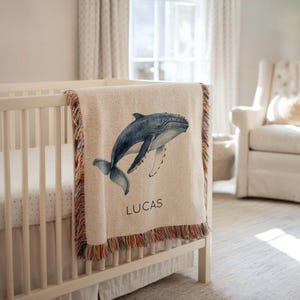 Personalized Whale Baby Blanket, Custom Ocean Baby Gift with Name, Marine Animal Nursery Throw, Baby Shower Gift for Boys or Girls