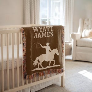 Personalized Cowboy Baby Blanket, Western Horse Name Blanket, Rustic Baby Gift, Custom Wild West Nursery Throw, Cowboy Western Baby Decor