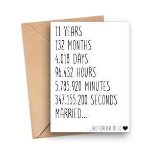 11th Anniversary Card, 11 Year Anniversary Card, 11 Years Married Card, 11th Anniversary Gift For Husband