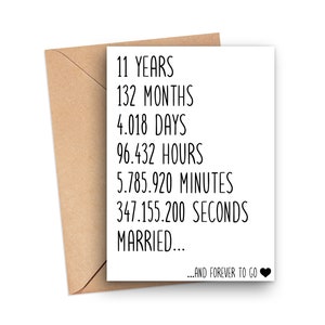 11th Anniversary Card, 11 Year Anniversary Card, 11 Years Married Card, 11th Anniversary Gift For Husband