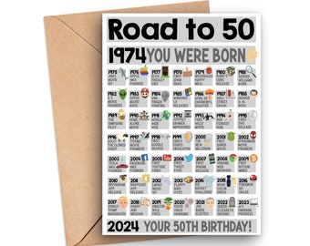 50th Birthday Card, Fun Facts 50th Birthday Card, Born In 1974 Card, 50th Birthday Gift For Dad Or Grandpa, 50th Birthday Road To 50 1974