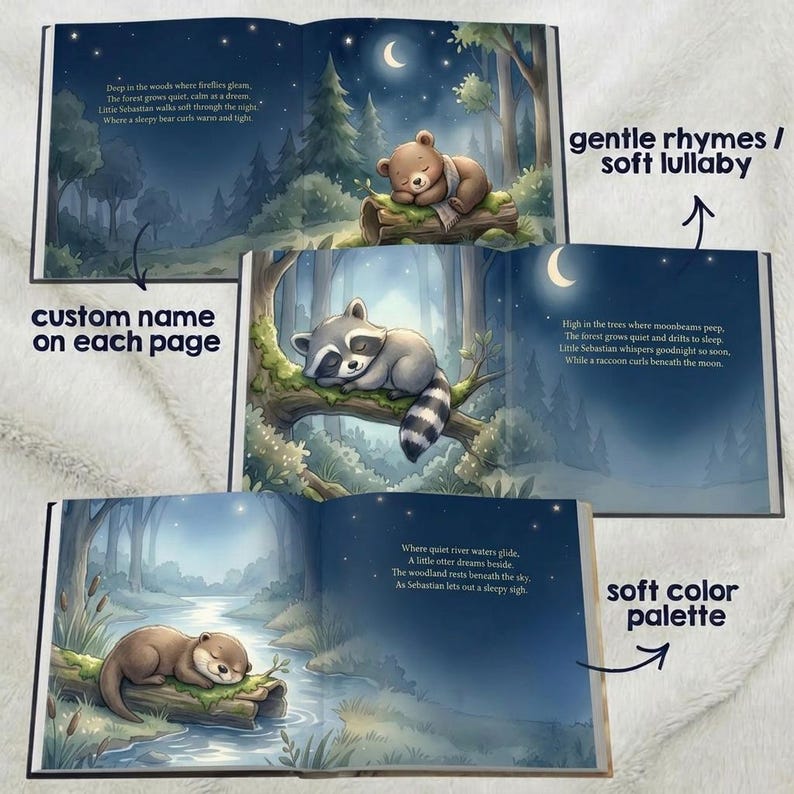 Personalized Bear Bedtime Story Book, Custom Bear Book, Woodland Nursery Decor Gift, Bear Theme Baby Keepsake, Woodland Baby Shower Gift image 4