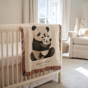Personalized Panda Mom & Baby Blanket, Custom Name Panda Animal Throw with Date, Mother Child Panda Nursery Gift, Babyshower Gift New Mom