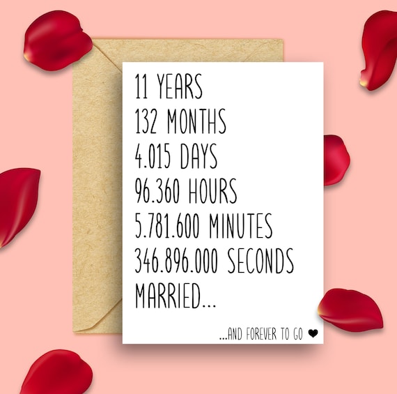 11th Anniversary Card 11th Wedding Anniversary Card 11 Years Etsy
