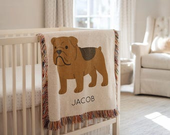 Personalized Bulldog Baby Blanket, Custom Name Dog Throw, Puppy Dog Lover Gift for Newborns, Cute Dog Blanket for Baby Shower Gift
