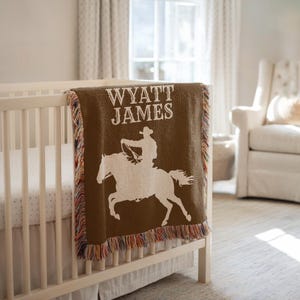Personalized Cowboy Baby Blanket, Western Horse Name Blanket, Rustic Baby Gift, Custom Wild West Nursery Throw, Cowboy Western Baby Decor