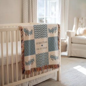 Personalized Plane Baby Blanket Custom Blue Airplane Baby Blanket Custom Plane Crib Throw Quilt, Babyshower Aviation Gift Vintage Plane Gift