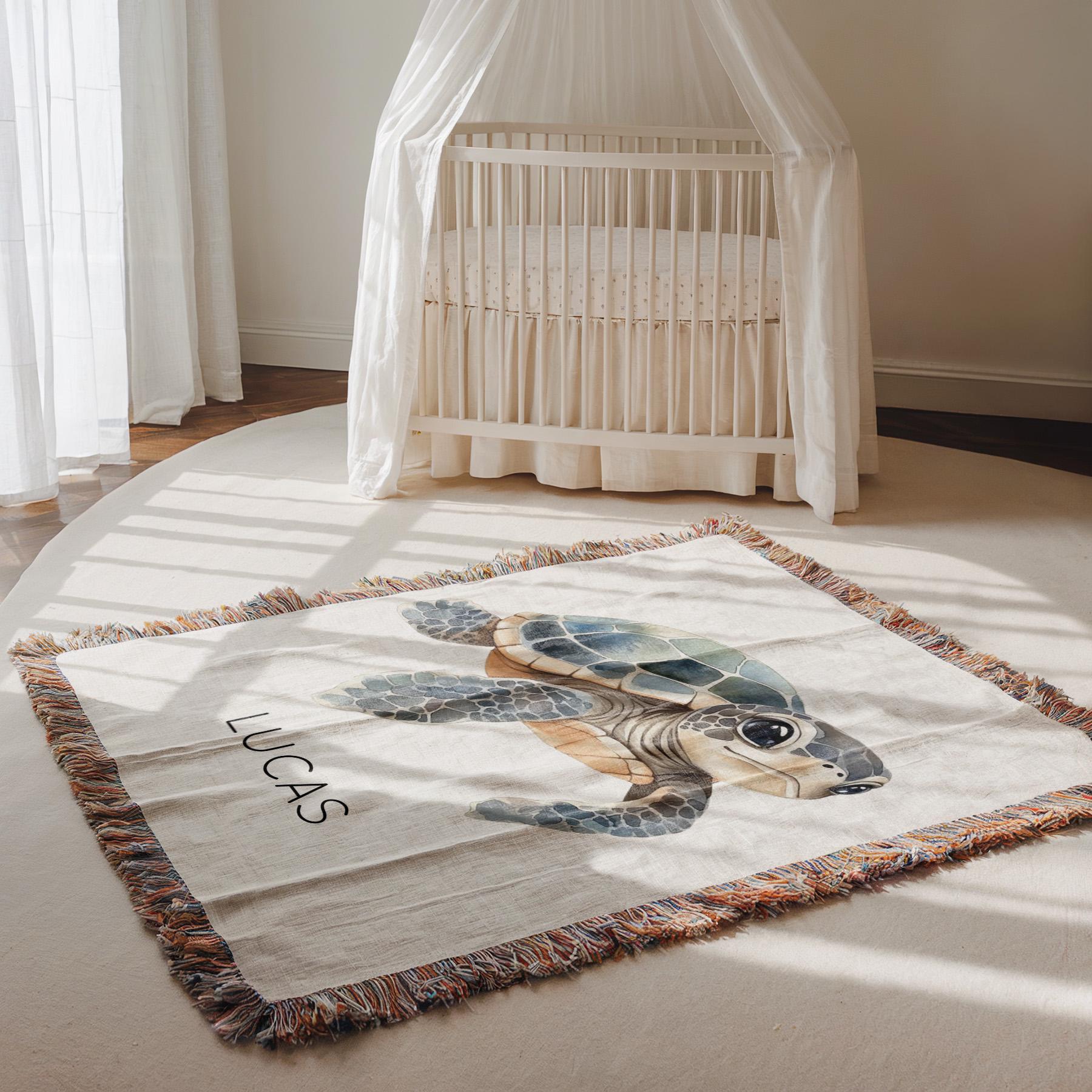 Personalized Sea Turtle Baby Blanket, Custom Ocean Nursery Throw With ...