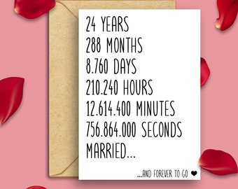 24th Anniversary Card, 24th Wedding Anniversary Card, 24 Years Married, 24 Year Anniversary Card, Anniversary Card For Husband Wife Him Her