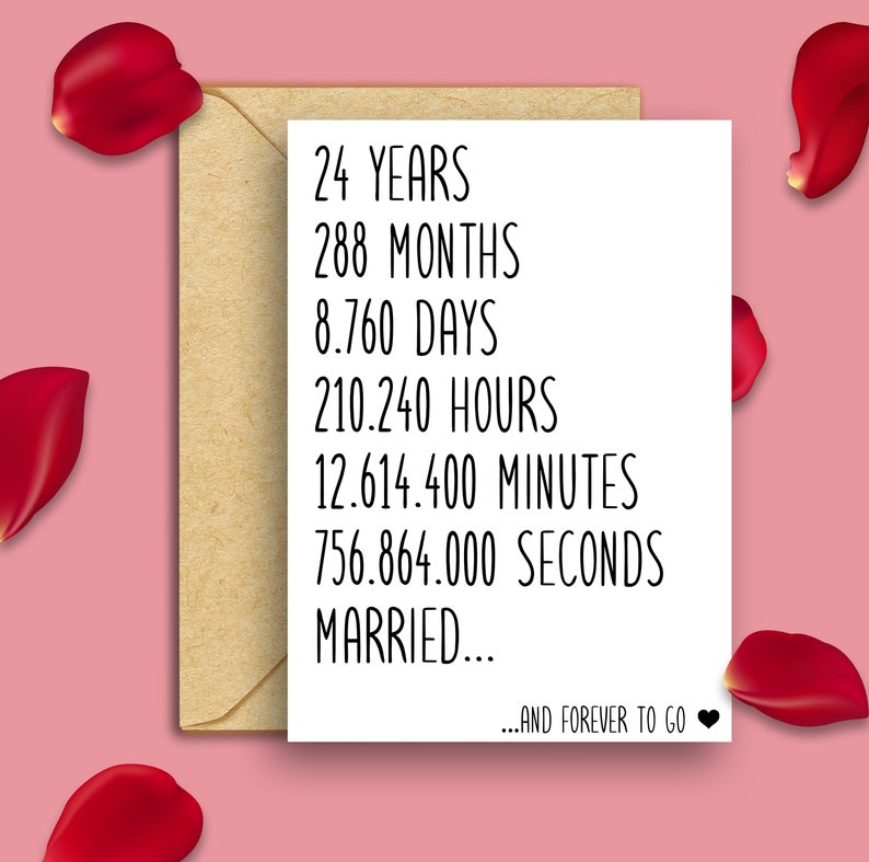 24th Anniversary Card 24th Wedding Anniversary Card 24