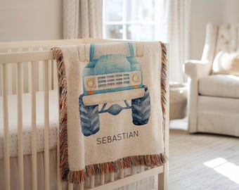 Personlig Monster Truck-filt för baby, anpassad blå lastbilsfilt för pojkar, unik barnfilt eller babyshowerpresent till Monster Trucks