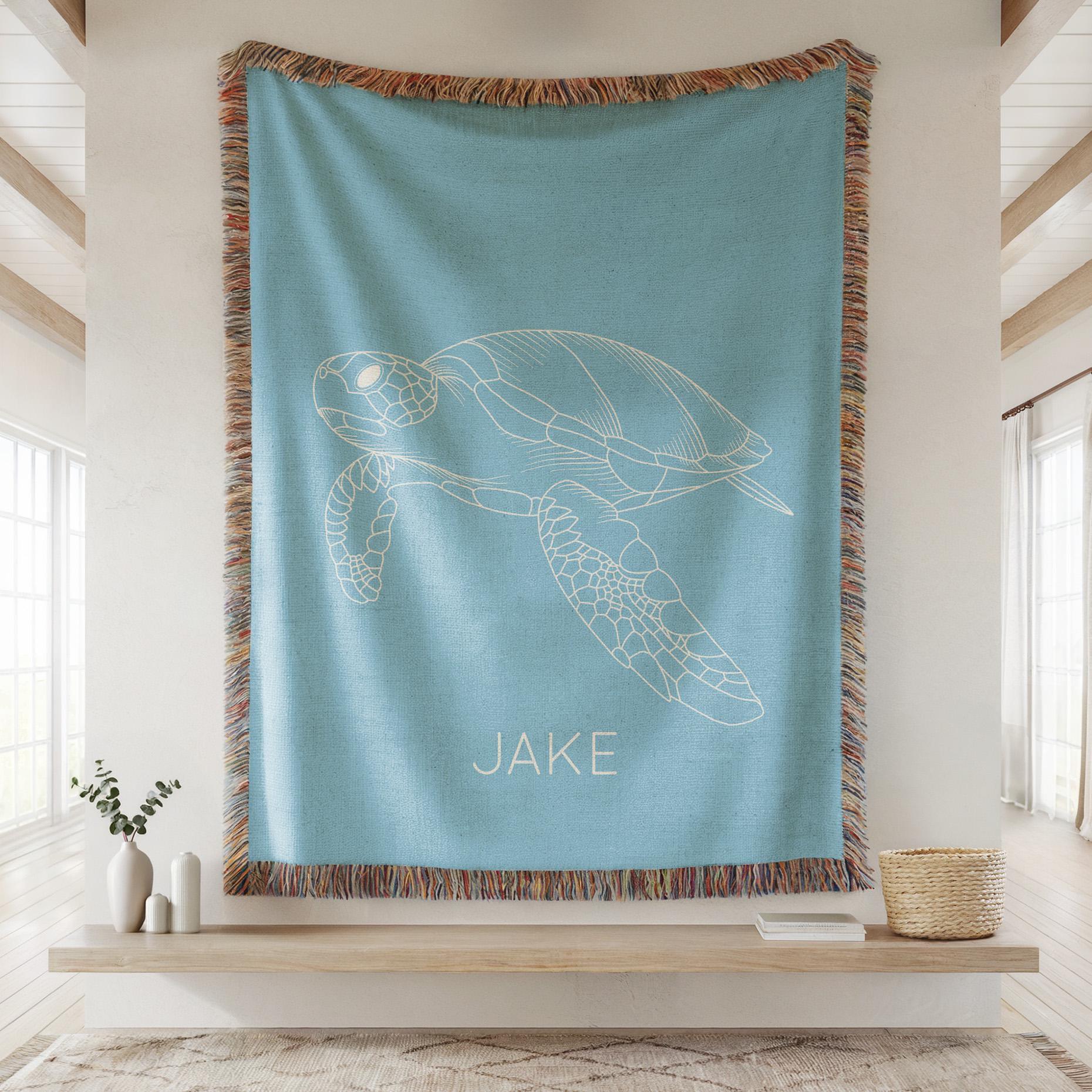 Personalized Sea Turtle Baby Blanket, Ocean Baby Name Throw, Custom ...