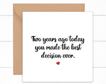 2nd Anniversary Card For Husband, Funny 2 Year Anniversary Card, Cute 2nd Anniversary Card, 2 Years Together Card, 2 Years Married Card
