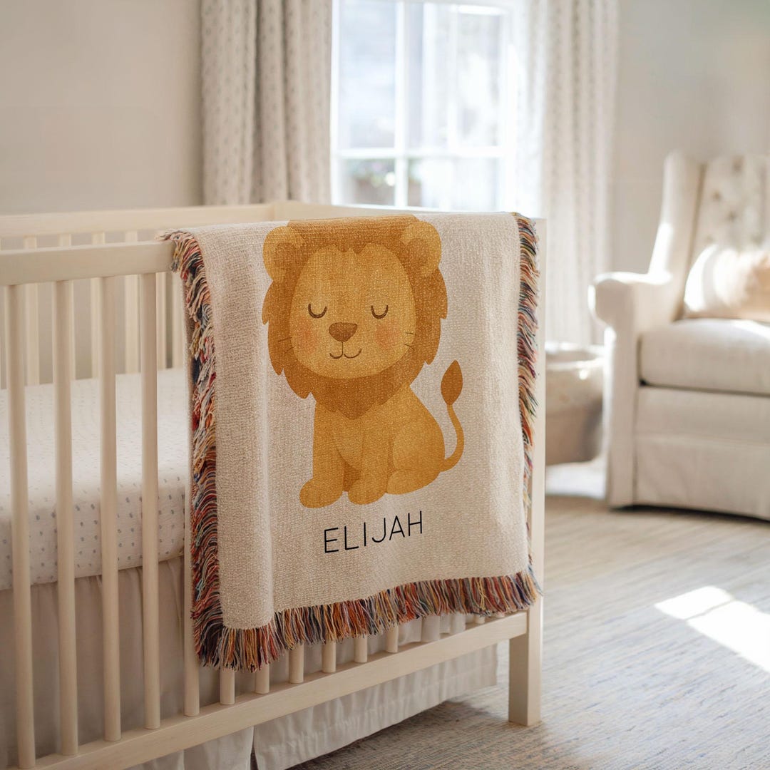 Personalized Lion Baby Blanket, Safari Animal Nursery Blanket With Name ...
