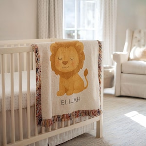 Copertina personalizzata con leone per neonati, copertina con animali del safari per cameretta con nome, regalo personalizzato per neonato, copertina per culla con tema giungla, decorazione safari per neonati