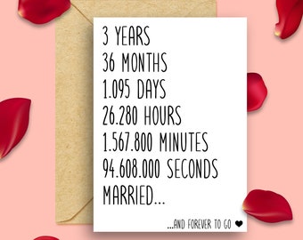 3rd Anniversary Card, 3rd Wedding Anniversary Card, 3 Years Married, 3 Year Anniversary Card, Anniversary Card For Husband Wife Him Her