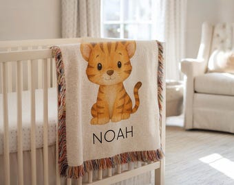 Copertina personalizzata con tigre per neonati, decorazioni personalizzate per cameretta dei bambini a tema giungla, copertina con nome per neonati e tigre, copertina safari per neonati, regalo per baby shower
