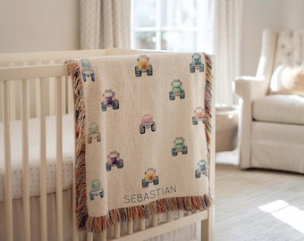 Personalized Monster Trucks Blanket, Custom Name Toddler Throw Monster Truck, Boys Room Nursery Decor Monster Trucks Blanket, Monster Truck