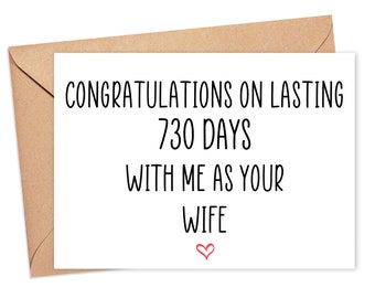 2nd Anniversary Card For Husband, 2 Year Anniversary Card For Him, 2 Years Married Card, 2 Years Together Card, 730 Days Married Card
