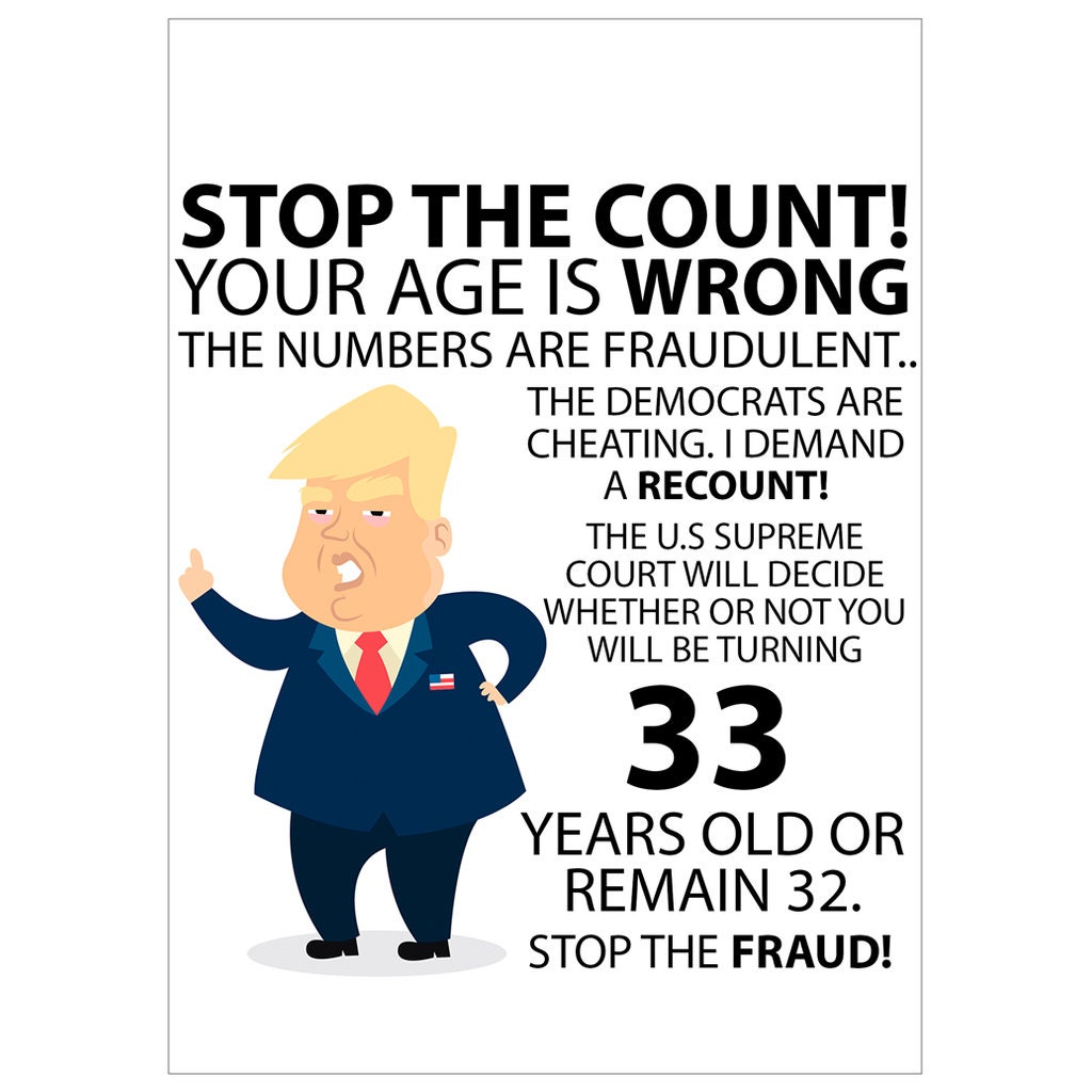 Funny 33rd Birthday Card, Funny Trump 33rd Birthday Card, Hilarious 33 ...