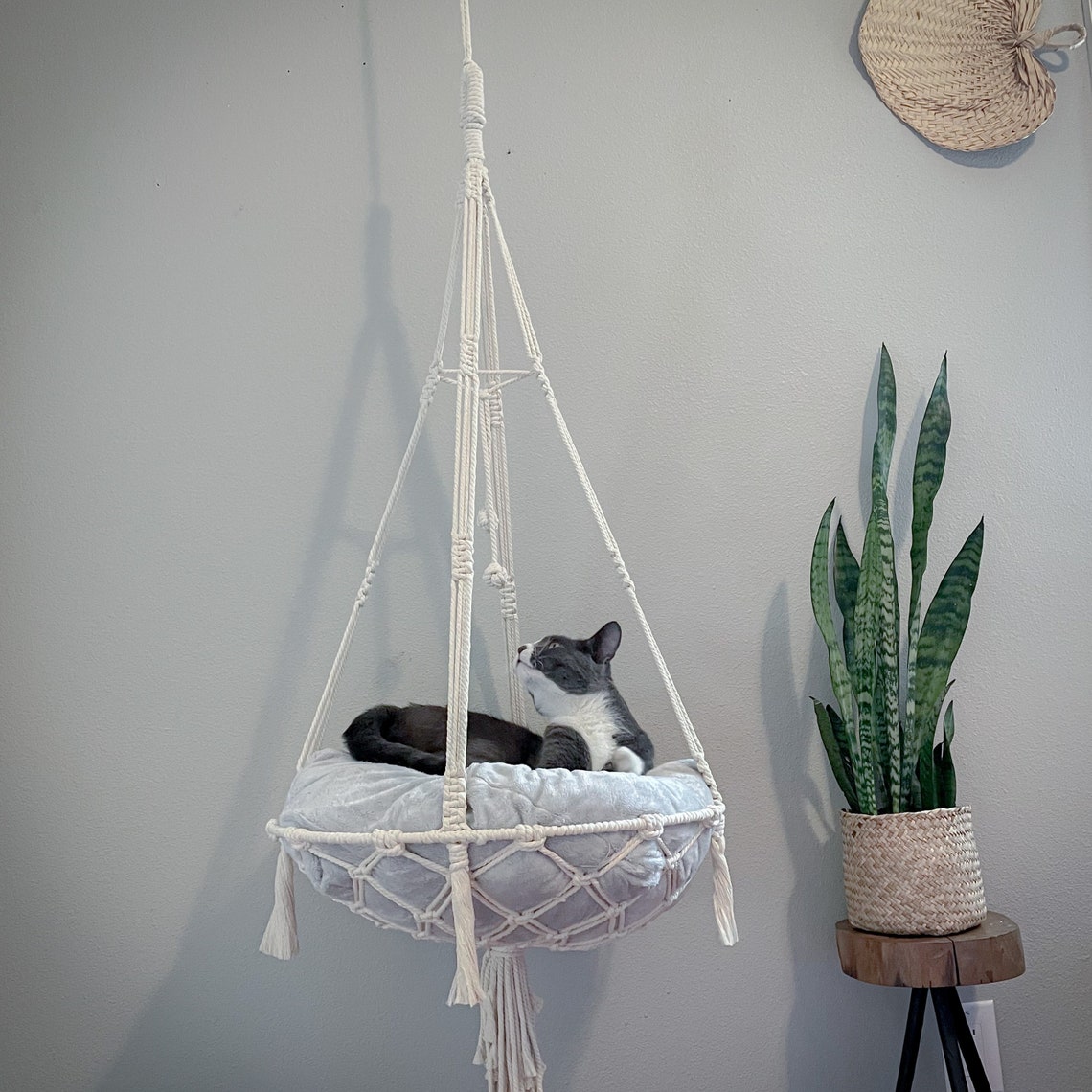 The Den Macrame Hanging Cat Bed Hammock Etsy