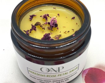 Organic Rose Salve, with Hibiscus, Rose Moisturizer, Dry skin Salve, Natural Skincare, Rose Scented Cream, Gift for Her Rose Petal Salve,