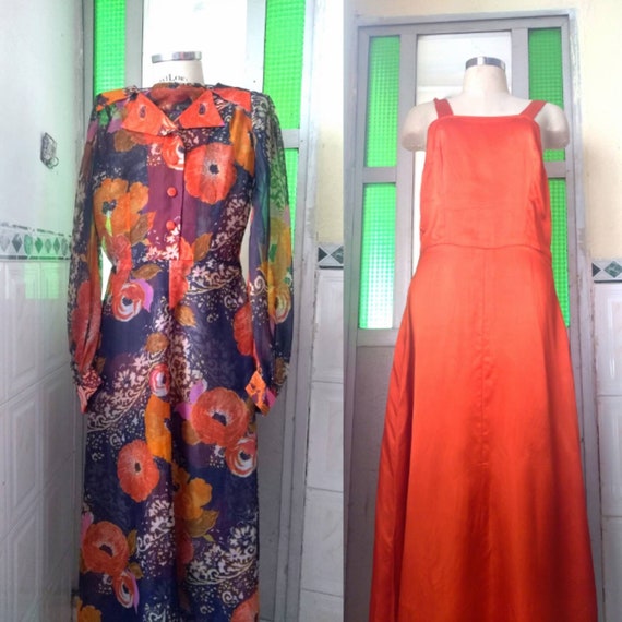 Two in One, 70's Sheer Floral Maxi Dress and Vibr… - image 7