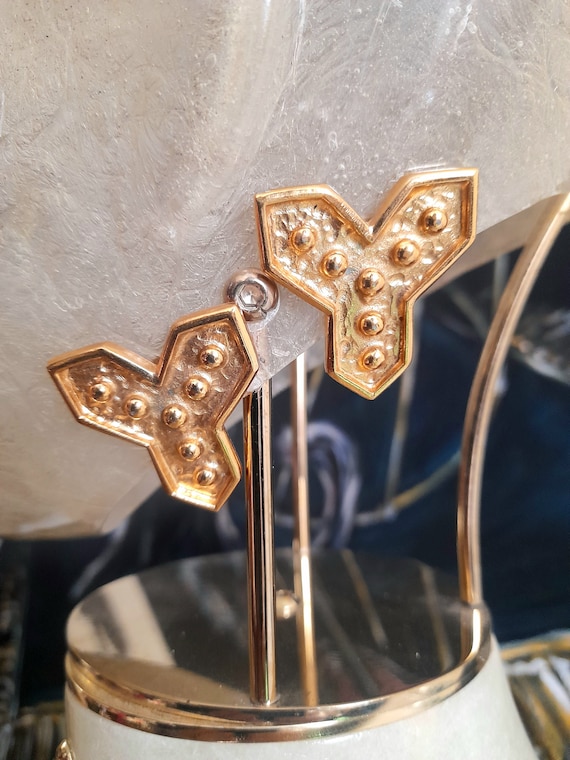 Boucles D'oreilles Vintage YVES SAINT-LAURENT YSL - Clip-on En Forme De Croix Dorée - 3.2 Cm
