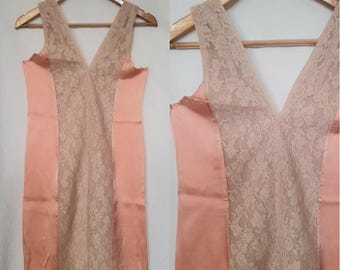 Vintage 50's Blush Pink Silk and Ecru Lace Slip Dress