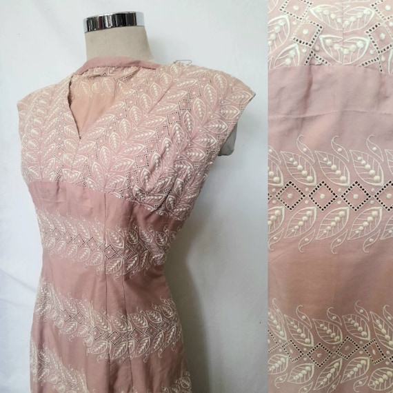 Vintage 60's Powder Pink Embroidered Cotton Dress… - image 2
