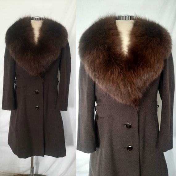 Vintage 70's Tailored A-line Brown Wool Coat with… - image 1