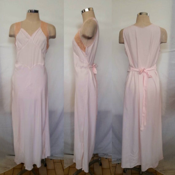 Vintage 30's Bias Cut Baby Pink Rayon Nightgown, … - image 4