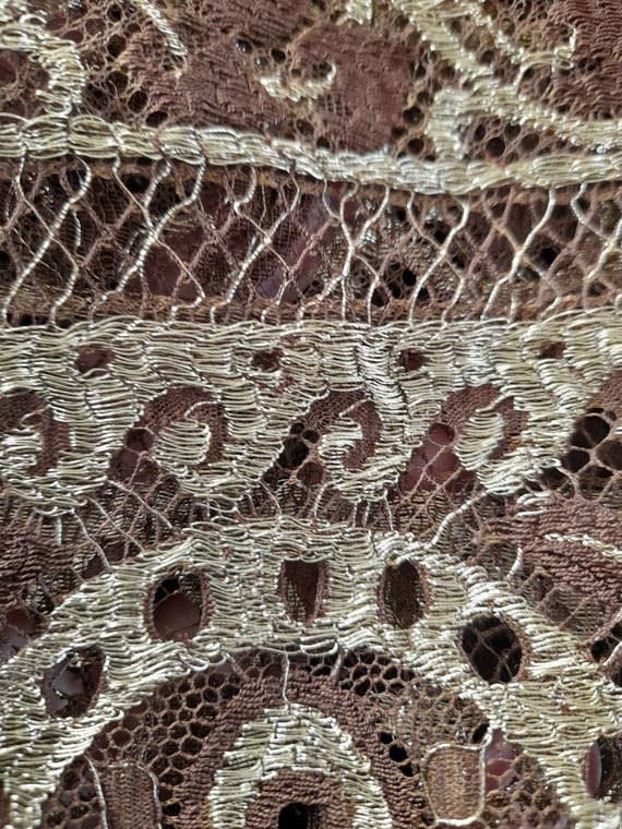 Fabulous Vintage Semi Sheer Gold Embroidered Lace… - image 7