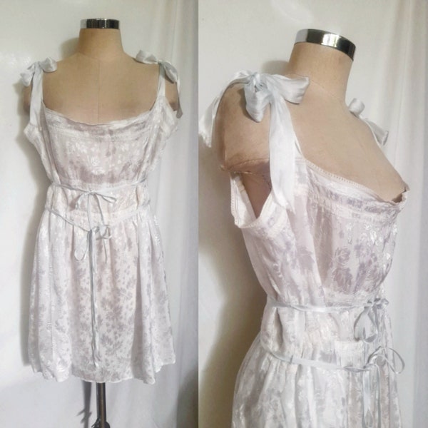 Chemise de nuit en rayonne jacquard floral des années 50, robe nuisette avec rubans de soie réglables, lingerie vintage