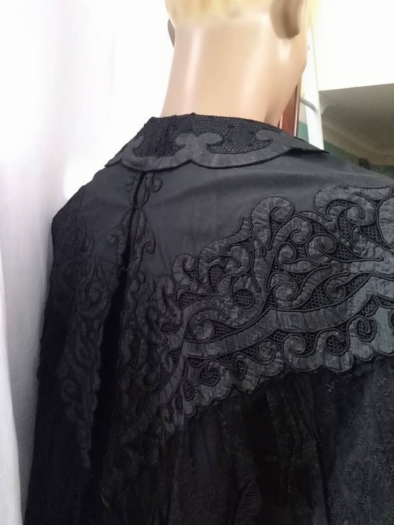 Antique Victorian Black Silk Exquisite  Embroider… - image 8