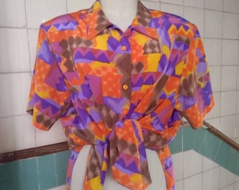 80s camisa de gran tamaño blusa loco psicodélico patrón abstracto