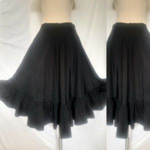 Vintage 40's 50's Bias Cut Black Rayon Midi Petticoat with Pleated Ruffle, Undergarment