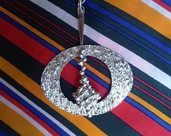 Mid Century Modernist, silver tone, organic pendant necklace