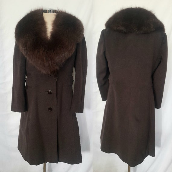 Vintage 70's Tailored A-line Brown Wool Coat with… - image 4