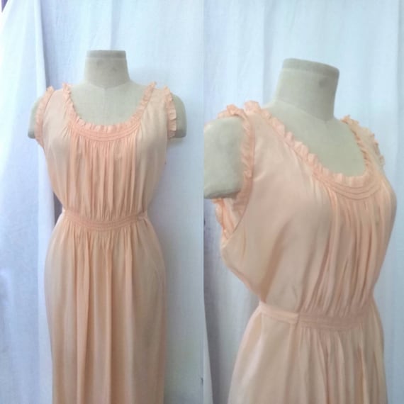 Glamorous 50's Peache Silk Long Nightgown Slip Dre