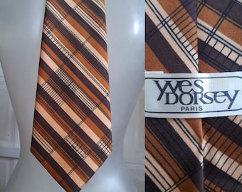 Vintage 70's Polyester Wide Tie, Necktie, with Geometrical Print, Yves Dorsey Paris